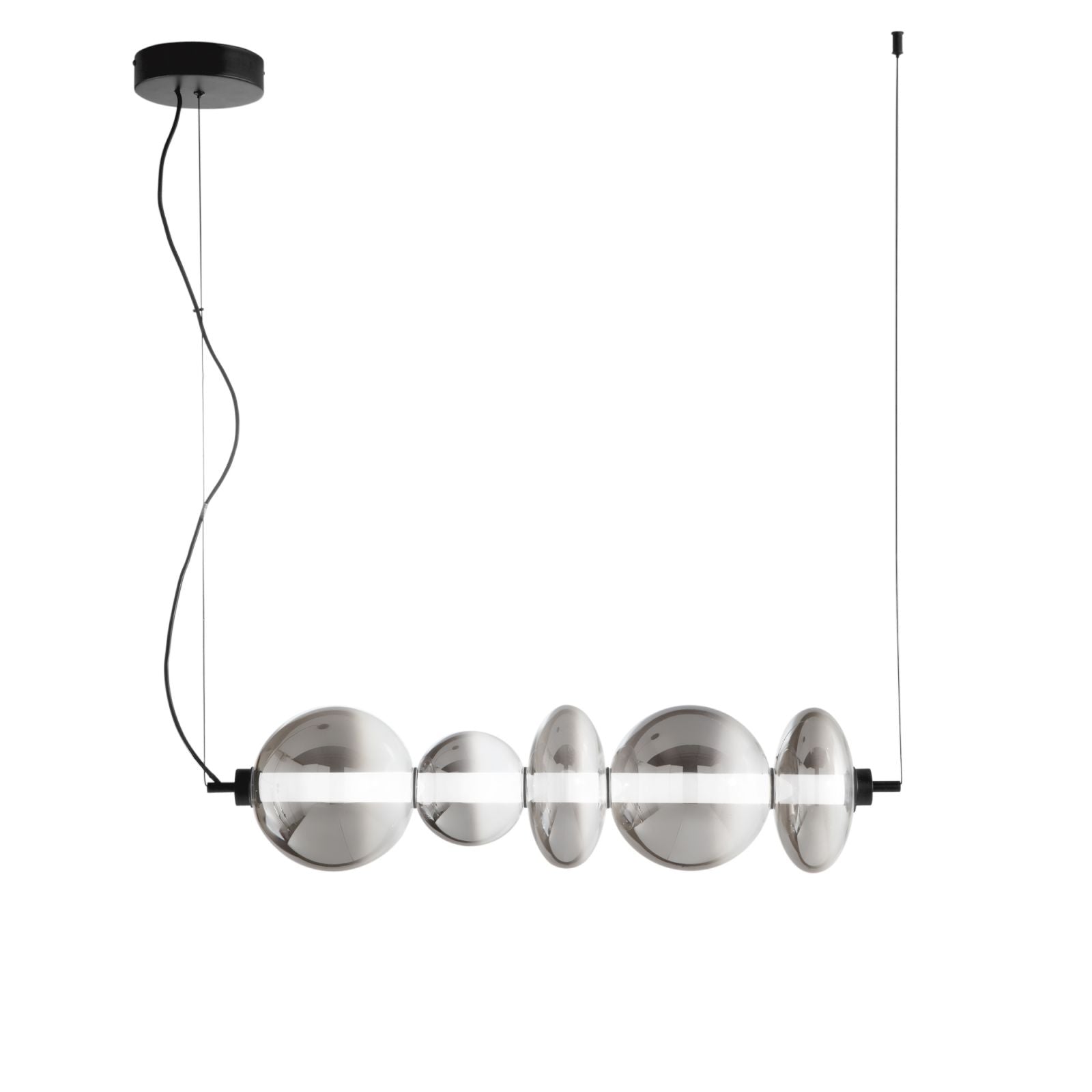 Sospensione LED metallo 5 diffusori vetro soffiato nero 40W 4000LM 3000°k Sospensione LED metallo 5 diffusori vetro soffiato nero 40W 4000LM 3000°k